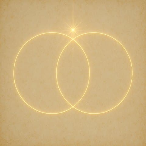 Símbolo Vesica Piscis em dourado sobre pergaminho