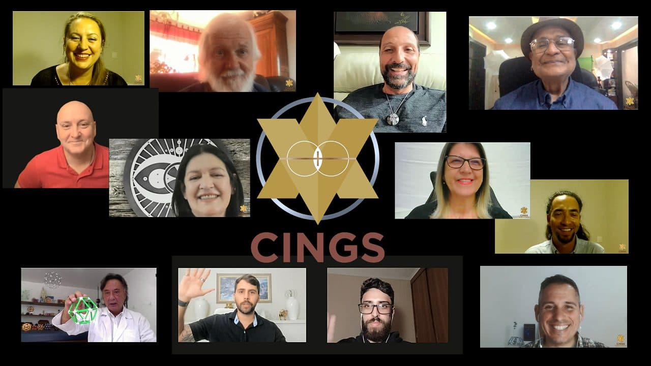 Palestrantes do 1º Congresso Internacional de Geometria Sagrada reunidos em videochamada